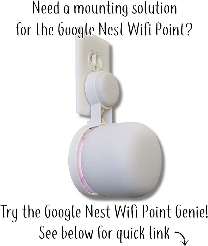 The Nest WiFi Pro Genie Wall Mount Outlet Holder Stand (1-Pack) | Lowest Profile | Open Access | No Messy Screws or Tape | Reinforced Support | Horizontal and Vertical Outlets