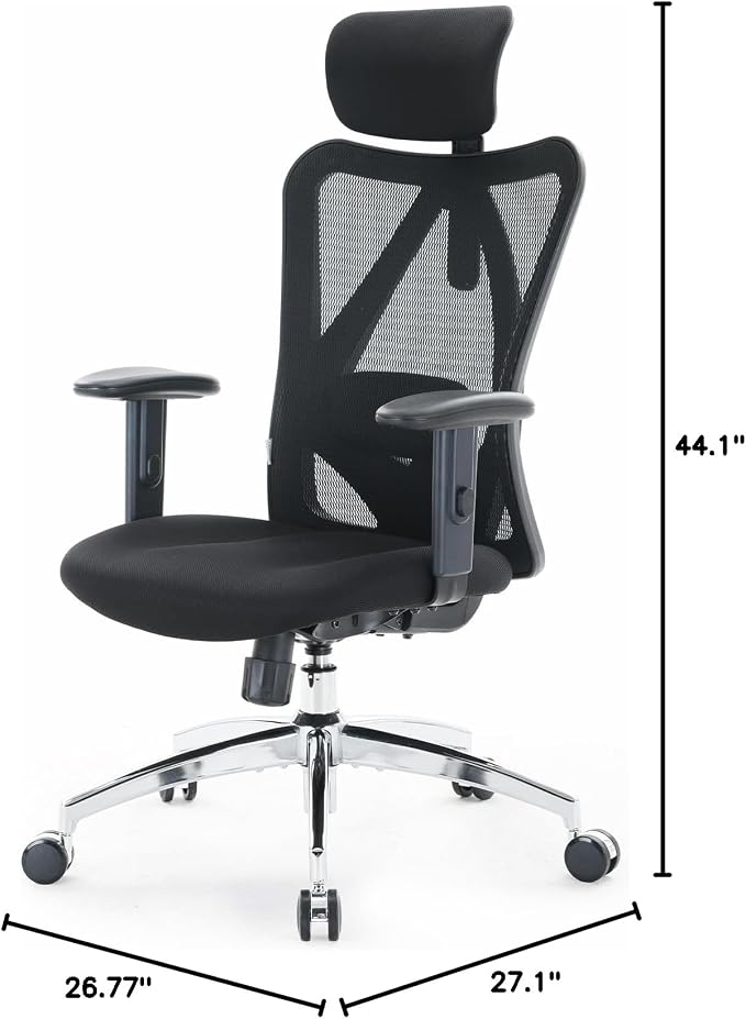 SIHOO M18 Upgraded Wheels Office Chair Ergonomic Desk Chair, Breathable Mesh Design High Back Computer Chair, Adjustable Headrest and Lumbar Support (Light Black)