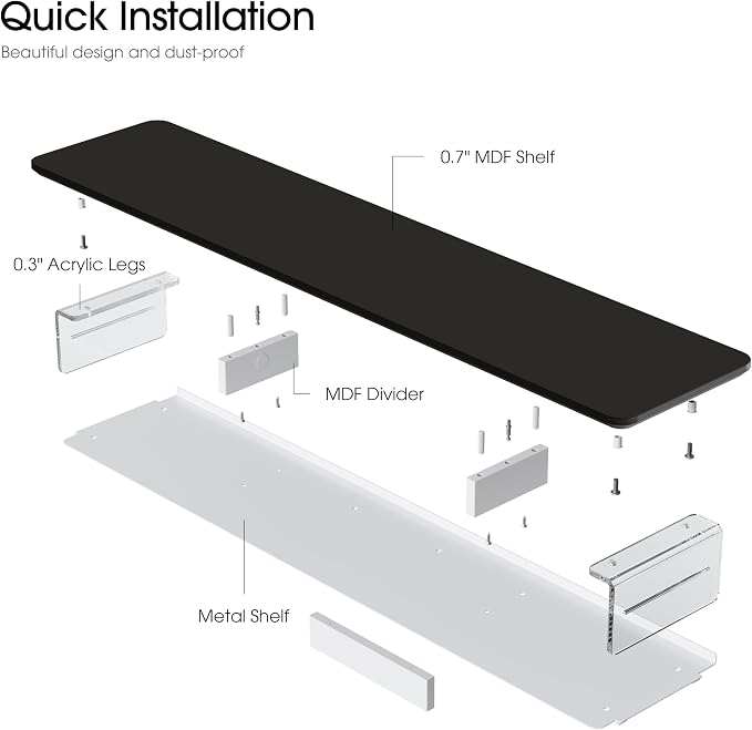 Fenge 42.5" Dual Monitor Stand with Clear Acrylic Legs, Black | Clear Acrylic, Storage Compartment, 2-tier Home Office Monitor Riser, Wide Large Desktop Shelf Fit Monitor/Laptop/Printer