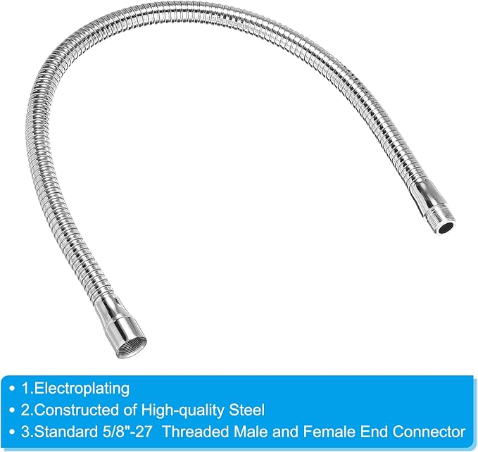 PATIKIL 22" Microphone Gooseneck, 1Pcs 5/8"-27 Thread Metal Universal Hose Flexible Arm Gooseneck Tube Extension for Multifunction DIY, Silver Tone