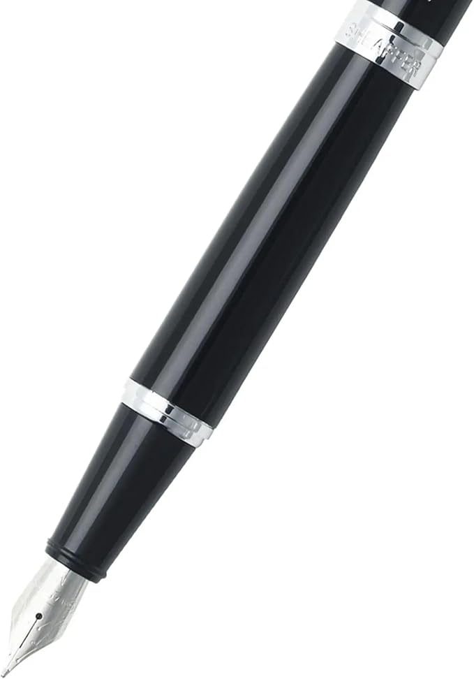 Sheaffer 300 Glossy Black Fountain Pen with Chrome-Plated Trim and Medium Nib