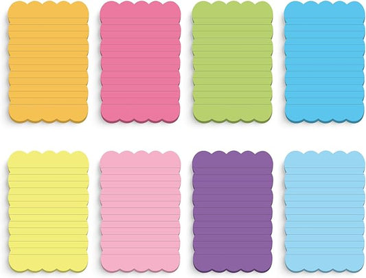 Eaasty 8 Pack Scalloped Aesthetic Sticky Notes Bulk Colorful Cute Wavy Self Sticky Note Pads 4" x 6" Lined Rainbow Colors Note Pads for Back to School Office Supplies 240 Sheets