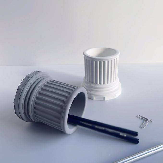 Cement Pen Holder, Industrial Round Makeup Brush Stationery Organizer Minimalist Desktop Storage Pen Storage(White)