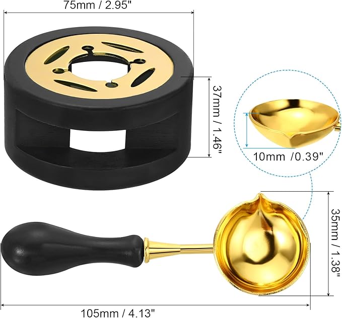 PATIKIL Wax Seal Kit, Wax Seal Warmer with Melting Spoon Retro Melt Stove Pot Furnace Tool for Wax Sealing Beads Stamp Letter Envelope, Black