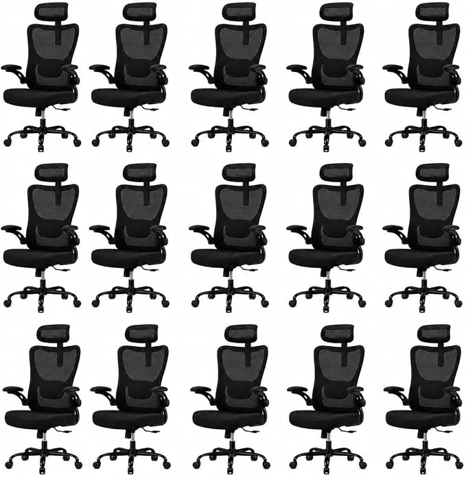 HUANUO Ergonomic Office Chair, High Back Computer Desk Chair with Adjustable Lumbar Support and Headrest, Comfy Gaming Chair with 3D Armrests, Home Office Rolling Chair, Max Load 300 lbs, Pack of 15