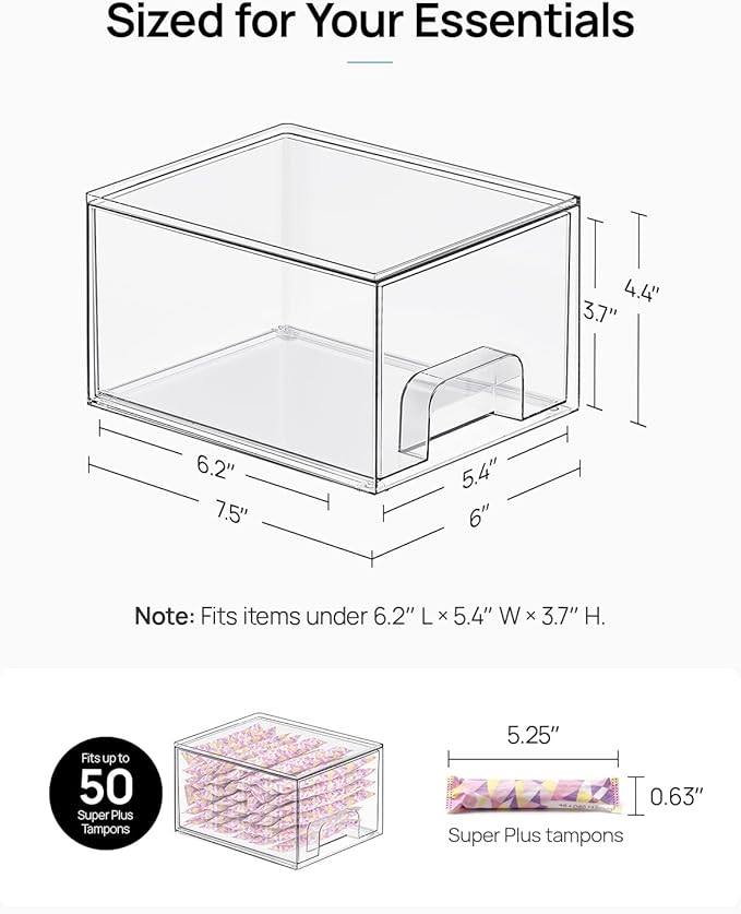 Vtopmart 2 Pack Small Clear Stackable Storage Drawers,Acrylic Bathroom Makeup Organizer,Plastic Storage Bins for Vanity, Undersink, Kitchen Cabinets, Pantry, Home Organization