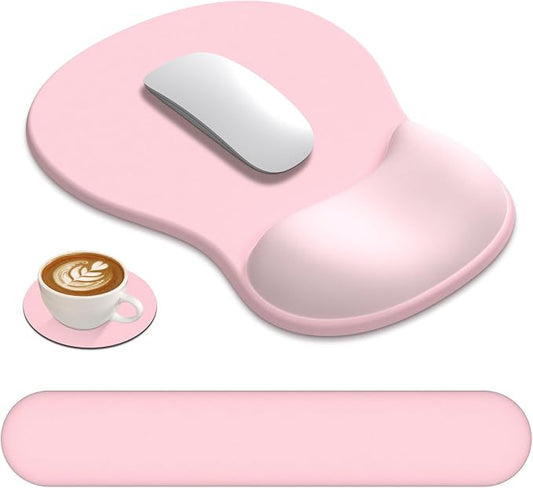 AKIT Ergonomic Mouse Pad and Keyboard Wrist Rest Set,Memory Foam,Pink | Gel Wrist Support for Typing Comfort,Non-slip Base,Fits Standard Keyboards and Mice,Reduces Fatigue During Long Work Sessions