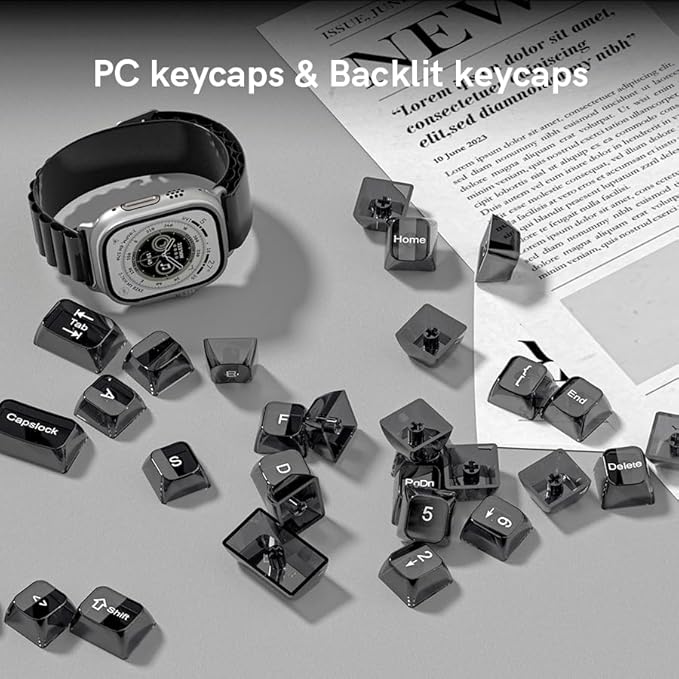 dagaladoo Clear keycaps,Transparent Keyboard keycaps,Jelly Key caps Set,Shine Through keycap,MDA Profile Keyboard caps for Mx Switches Mechanical Keyboard(Black Grey,115-keys)