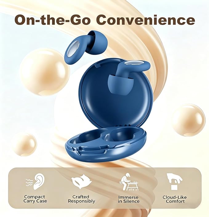 Noise Reduction Ear Plugs,Reusable Silicone Earplugs for Sleeping, Snoring, Travel, Comfortable Side Sleepers (Blue)