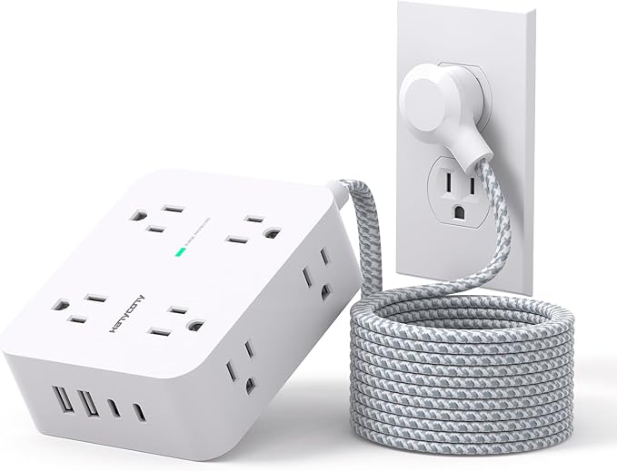 Surge Protector Power Strip 15 Ft Long Cord, HANYCONY Extension Cord 15 Feet with 8 Outlets 4 USB Ports(2 USB C), Flat Plug, Desk Charging Station for Home Office College Dorm Room Essentials