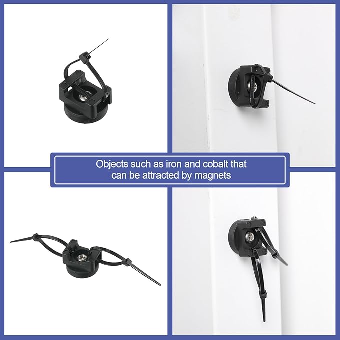 Yookeer 100 Pcs Magnetic Zip Tie Mount Base Black Magnetic Cable Clips Wire Holder Multipurpose Cable Ties Management Base Electrical Supplies for Wire (22 mm)