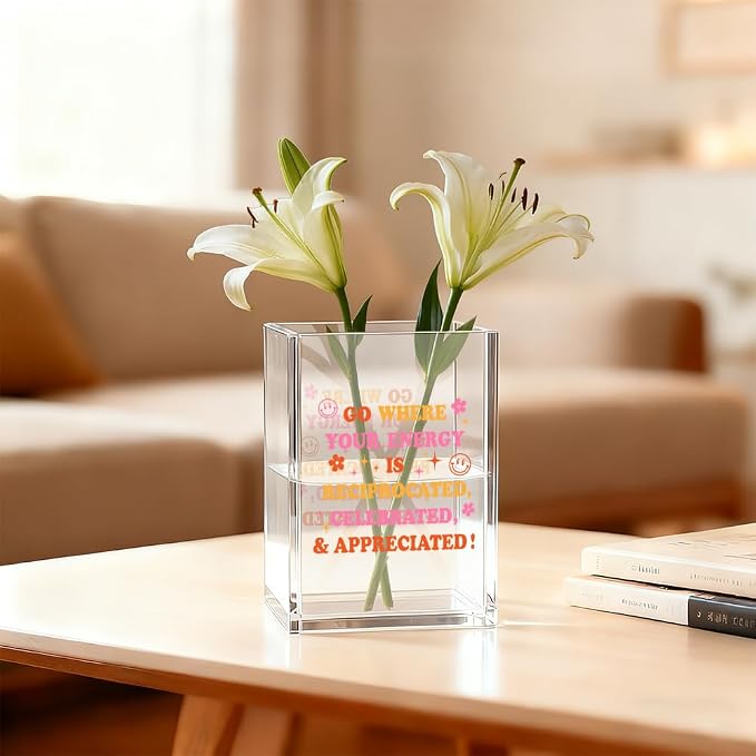 Go Where Your Energy is Appreciated Acrylic Cosmetic Organizer Pen Holder, Funny Acrylic Desk Holder Cup for Pen, Positive Quote Gifts for Coworker, Mental Health Office Gifts for Friend