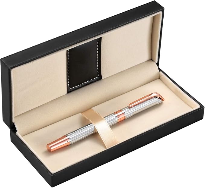 Penneed Rollerball Pen with Gift Set, Gel Pen for Men, Women, Business, Party&Wedding Black Ink 0.7mm G5 (Gold-Sliver)
