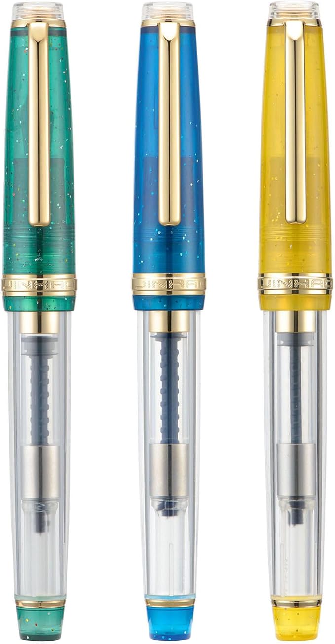 Set of 3 Jinhao 82 Fountain Pens Transparent Starry Sky Color Fine Nib Gold Trim with Converter Elegant Pen
