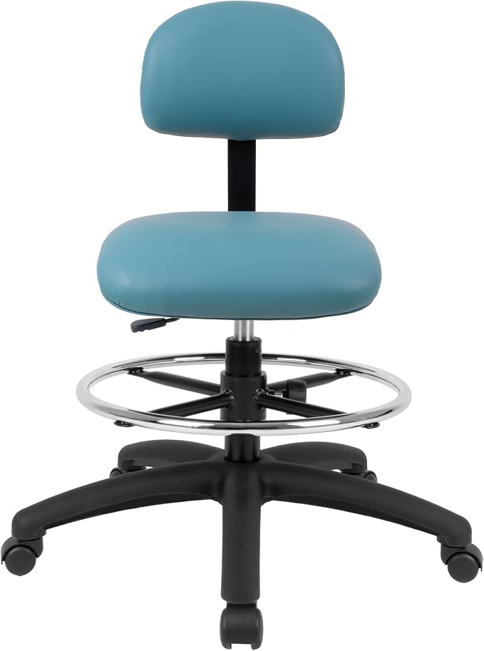 FSS Series Square seat Mid (19"-27") seat Height Chair. Vinyl-for Office, Garage, Desk, Shop, Computer, Doctor, Medical, Easy to Clean! 18" Footring (Aqua, Mid Stool, _Standard Casters)