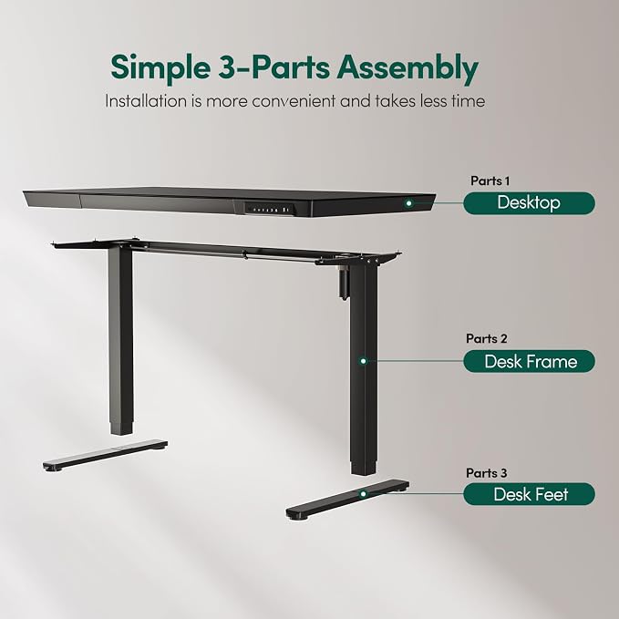 FEZIBO 55 × 24 Electric Standing Desk with Drawers, Whole-Piece Glass Adjustable Height Desk, One-Piece Quick Install Adjustable Sit Stand Desk, Black