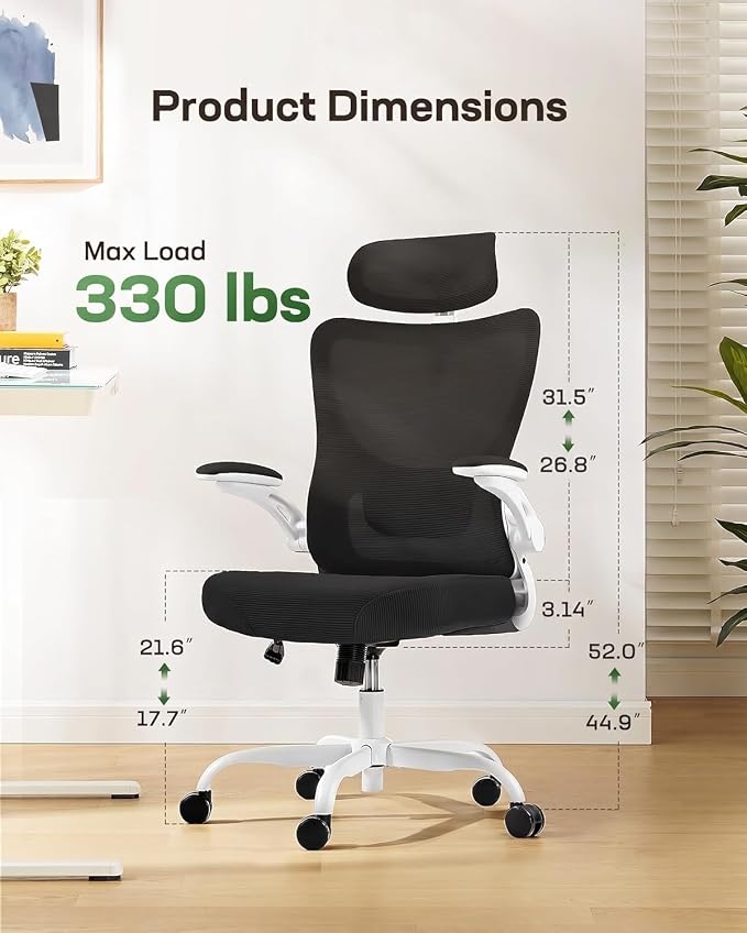 Marsail Ergonomic Office Chair with 3D Armrests, Pack of 5 | Office Desk Chair with High Back Mesh, Adjustable Lumbar Support, Rolling Work Swivel Task Chairs with Wheel, Headrest, home