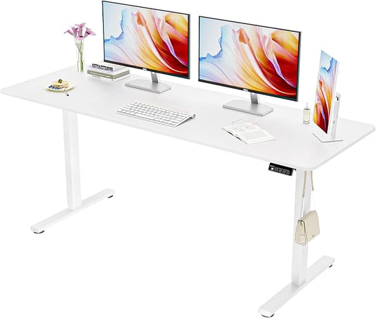 67"x24" Standing Desk, Height Adjustable Sit-Stand Home Office, White | Electric Adjustable Standing Desk, Sit to Stand Computer Office Desk with Splice Board, Memory Preset, Lifts 28.7''-46.5"