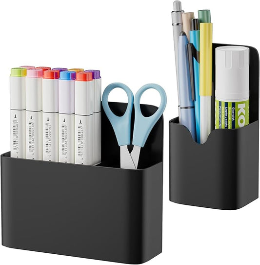 Magnetic Pen and Eraser Holder for Whiteboard, Dry Erase Marker Holder, Magnet Pencil Cup Utility Storage Organizer for Office, Refrigerator, Locker and Metal Cabinets (Black)