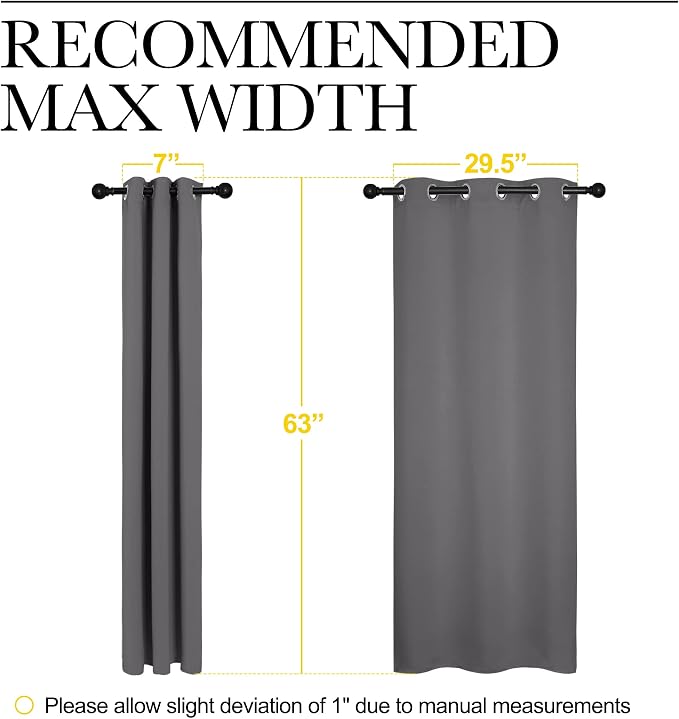 NICETOWN Grey Blackout Curtain Panels for Bedroom, Thermal Insulated Grommet Top Blackout Draperies and Drapes (2 Panels, W34 x L63 inches, Grey)