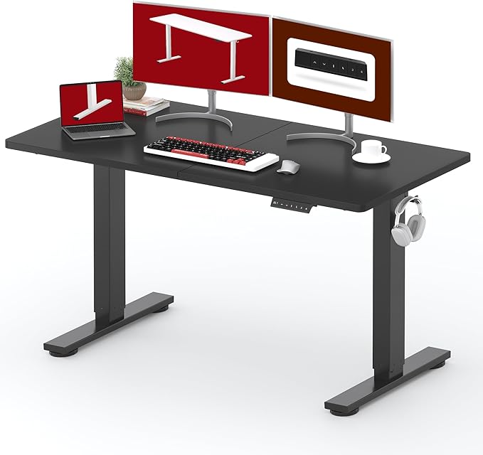 SANODESK Height Adjustable Electric Standing Desk 55x24 Inches, Sit Stand Desk with Splice Board for Home Office, Ergonomic Computer Workstation, Study & Gaming, Black Frame/Black Top