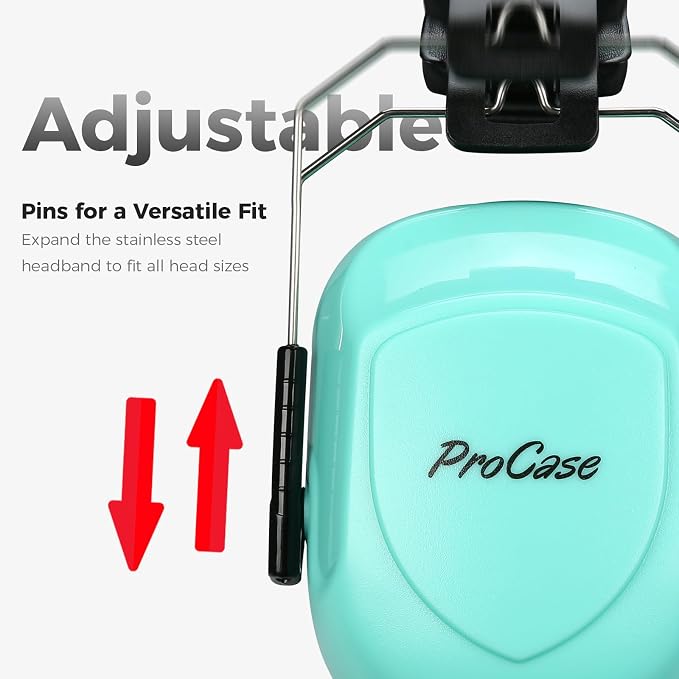 ProCase NRR 28dB Noise Reduction Ear Muffs, Foldable Adjustable Passive Noise Cancelling Headphones for Adults Kids Autism, Hearing Protection for Shooting, Construction, Mowing, Studying -Teal