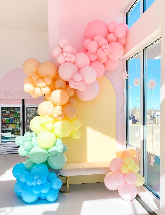 Pastel Rainbow Balloons Arch Garland Kit, Macaron Assorted Color Balloon Arch Kit,18/12/5 In Pastel Spring Balloon Arch for Spring Tea Party Unicorn Birthday Party, Baby Shower Supplies