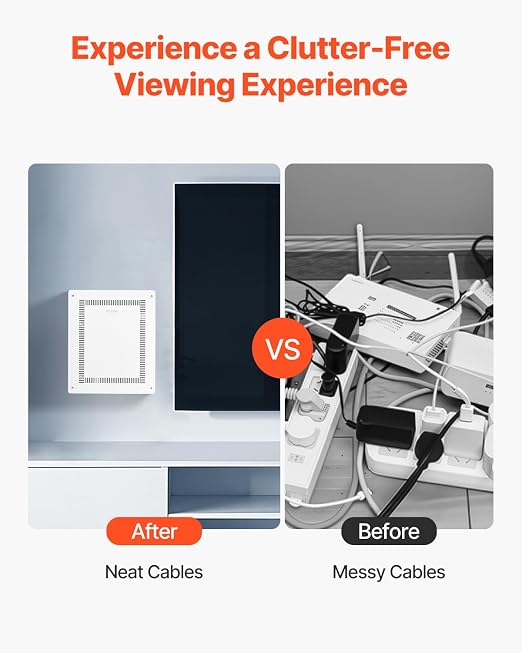 VEVOR Structured Media Enclosure, 17-Inch, Recessed in-Wall Media Box with Cover, Wall-Mount Cable Management Box Kit, Structured Wiring Multi-Media Cabinet, Cold-Rolled Steel, for TV Home Theater