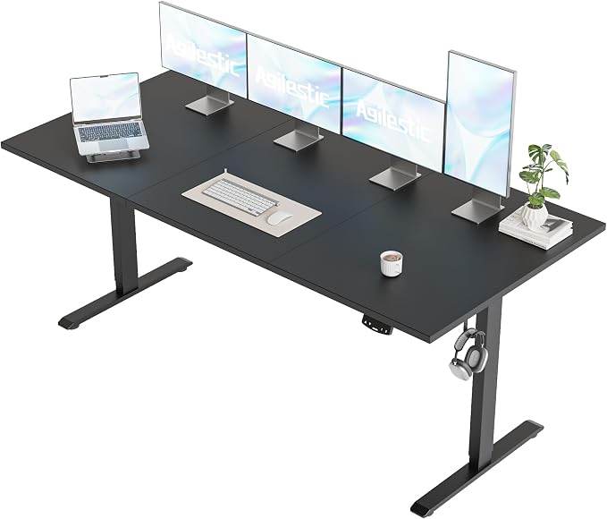 Agilestic Electric Standing Desk, 71 x 31.5 Inches Height Adjustable Desk, Sit Stand up for Work Office Home, Ergonomic Rising Computer Table with Memory Preset, Black