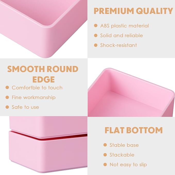 Teling 2 Pcs Pink Large Rectangular Desk Organizer Set, Half Accessory Tray, Plastic Tabletop Organizer for Office, Home, or Study, Dimensions: 9.45 x 2.95 x 1.38 Inches