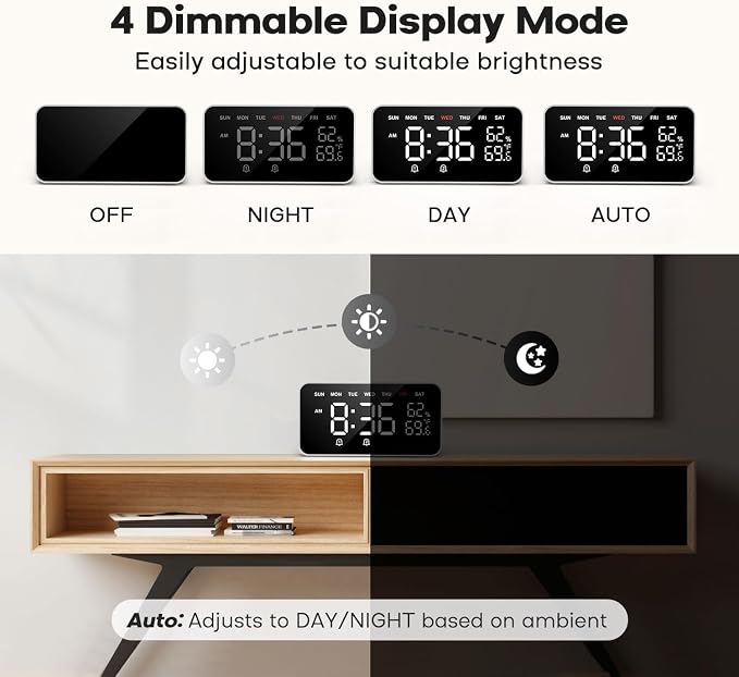 Dekala PixelRise Smart Alarm Clock for Bedroom,Pixel Art LED Dot Matrix Display, Weather Temperature Animation, Loud Dual Alarm for Heavy Sleeper, Sleep White Noise, WiFi Weather & DST Time Sync, App