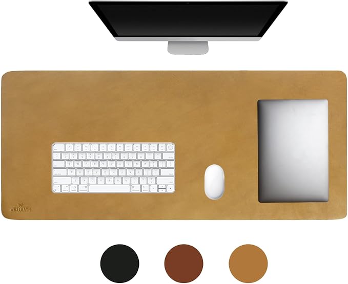 Premium Leather Desk Mat, Full Grain Leather Desk Pad Protector & Desk Blotter, Waterproof Non-Slip Writing Surface for Keyboard, Mouse & Laptop, Desk Pad for Home & Office (Tan, Large)