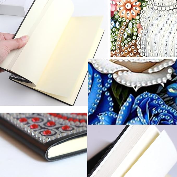FRANDEK Pearl Painting Notebook Kit, Blue and White Rose A5 DIY Journal with 50 Blank Pages, Diamond Gem Art Cover with Waterproof Canvas, Beginner Craft Set with Full Tools for Adults