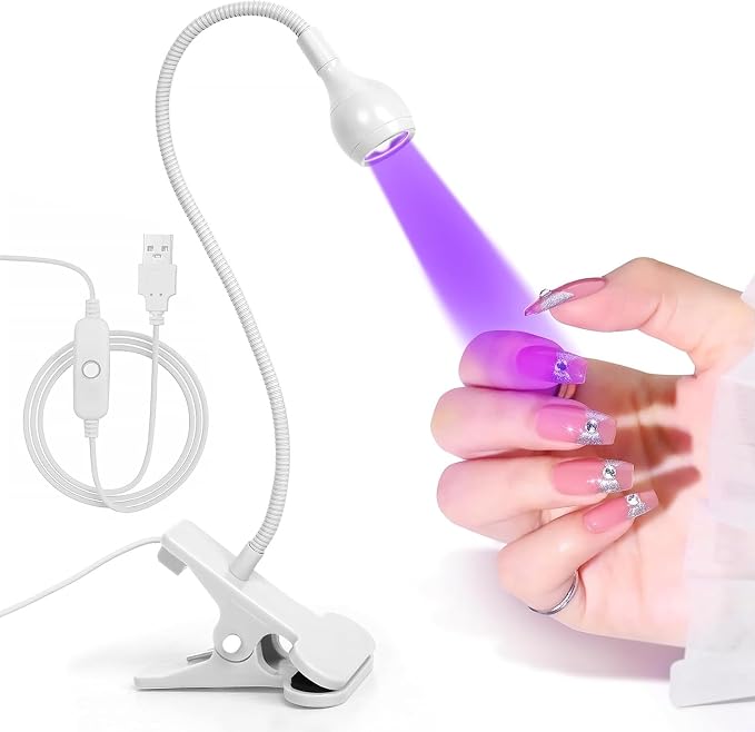 UV Nail Lamp, White, Metal, 3W LED, Dual Wavelength, Dimmable, USB Powered, Flexible, Compact, Easy to Use