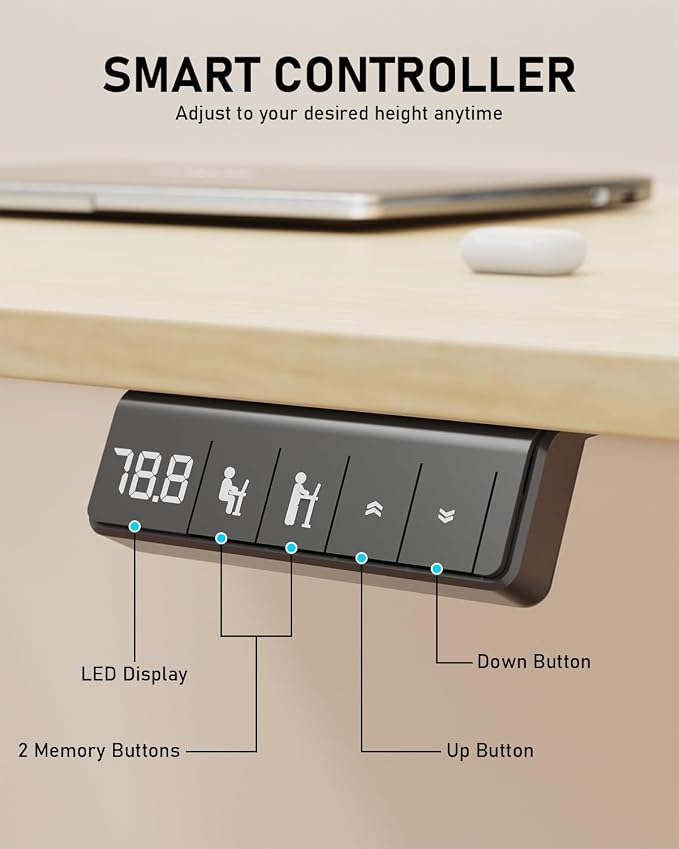 32" Small Rolling Electric Standing Desk Adjustable Height for Home Office | Mobile Sit Stand up Desk with Lockable Casters for Computer Workstation, Memory Preset, 2 Hooks, White Frame/LightWalnut Top