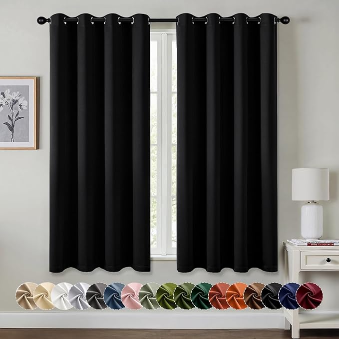 MIULEE Blackout Curtains for Bedroom Living Room 2 Panels, Thermal Insulated Room Darkening Drapes Grommet Noise Reducing Light Blocking Window Treatments 68 Inches Long 55x68 Inch Black