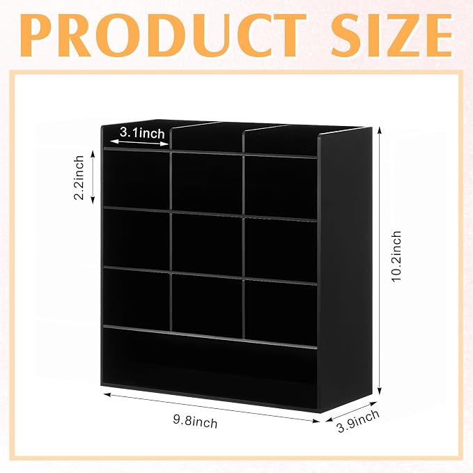 MotiMind Acrylic Pen Organizer Storage for 150 Markers Vertical Marker Organizer Acrylic Pen Display Holder for Office Desk Desktop Stationery Pencil Storage, Black, 10.2 x 4 x 9.8 Inch