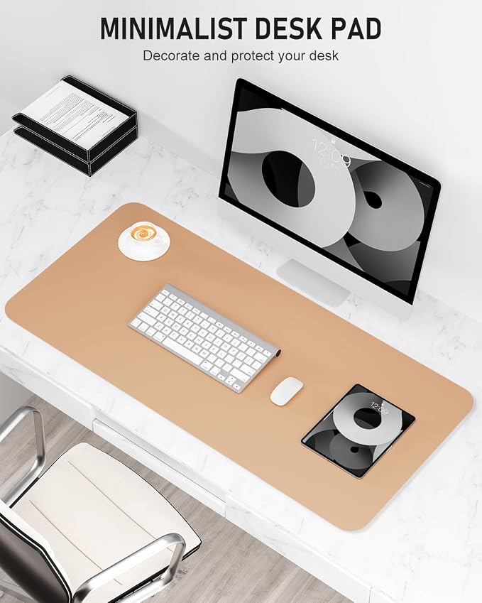 Desk Pad, 23.6" x 13.8" PU Leather Non-Slip Desk Mat Large Mouse Pad for Desktop, Waterproof Laptop Computer Writing Mat for Office, Home, Work, Gaming, Lead Yellow