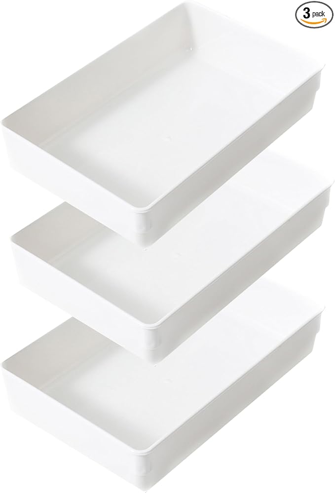 3 Pack White Plastic Drawer Organizer Tray Cutlery Utensil Makeups Drawer Organizers 9" X 6"
