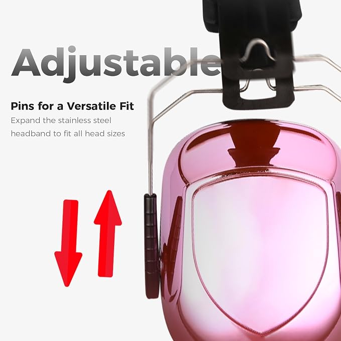 ProCase NRR 28dB Noise Reduction Ear Muffs, Foldable Adjustable Passive Noise Cancelling Headphones for Adults Kids Autism, Hearing Protection for Shooting, Construction, Mowing -Metalic Pink