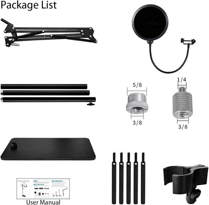 Mic Stand Floor Boom Arm with 6.6lbs Weighted Base for Blue Yeti, Nano, Snowball, HyperX QuadCast, SM7B MV7, Fifine K688 and More Mic, Floor Microphone Stand with 3/8" to 5/8" 1/4" Screw, Pop Filter