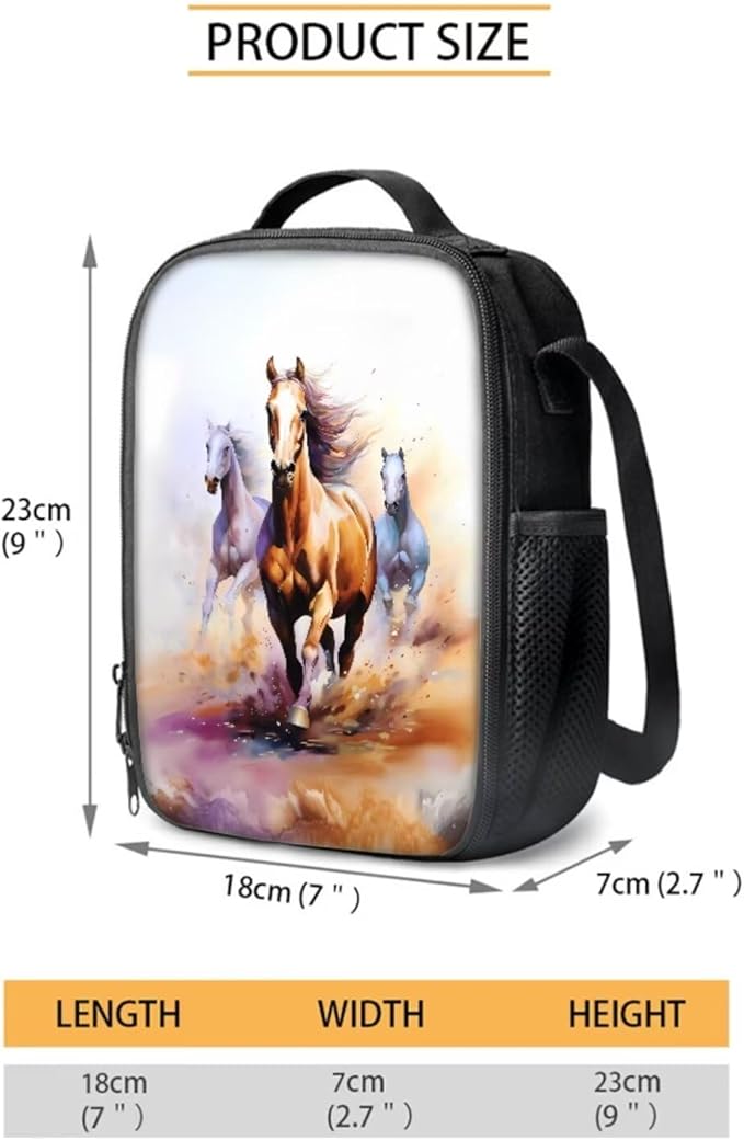 Horse Custom Backpack for Kids 8-12 with Lunch Box and Pencil Bag Large Capacity Backpack Lunchbag and Pencil Case Set for Primary School Students Back To School Gift