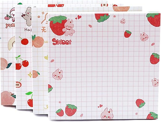 4 Pack Cute Sticky Notes Kawaii Sticky Notes Memo Pad 3.1x3.1 Inches Self-Stick Note Pads Colorful Fruit Sticky Note Pads for Girls DIY Office Home School (320 Sheets), 4 Pads 80 Sheets/Pad