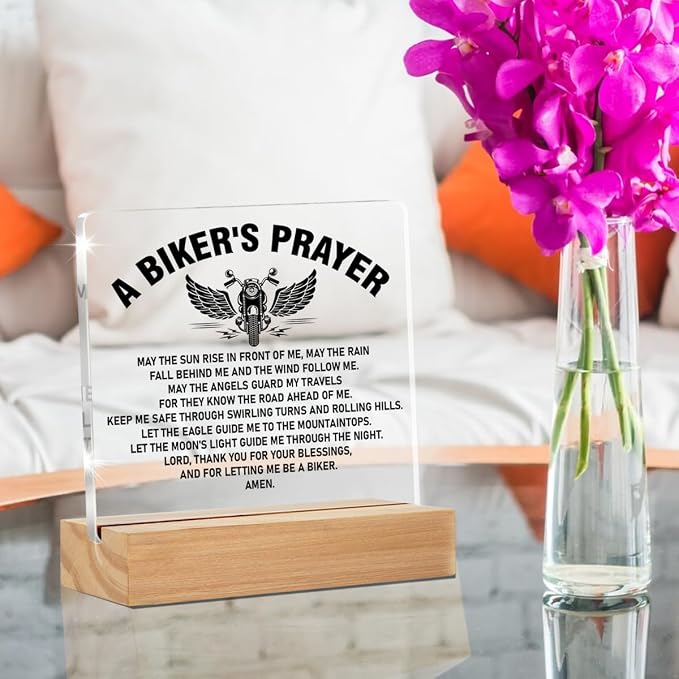 Motorcycle Gifts for Men Biker Bike Lover Accessories Desk Decor | Gifts for Bike Lover, Motorcycle Rider, Bikers Prayer, Home Desk Decorative Sign, Clear, Acrylic, 4 x 4 Inches