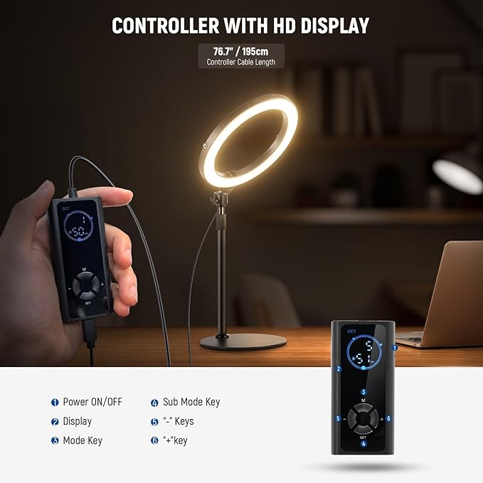 NEEWER 10" 20W LED Ring Light with Desk Stand Phone Holder for iPhone Laptop, Bi Color 2900K-7000K, USB C PD Input, CRI97+ 1660LX/0.5m, Selfie Makeup TikTok Recording Video Conference Lighting, RH10B