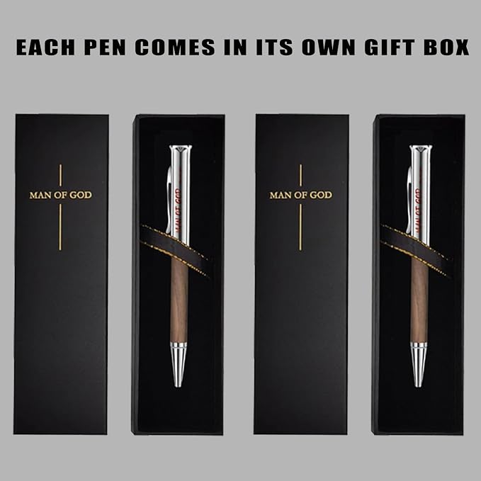 Christian Gifts for Men: Engraved Man of God Luxury Walnut Wood Rollerball Pen - Perfect Pastor Appreciation, Father's Day & Christian Graduation Gifts 2pcs