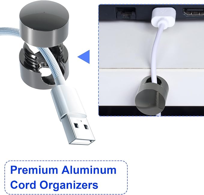SmallCat 10 Sets Charger Holders for Cords, Black Color Adjustable Cable Anchor Holders, Adhesive Metal Cord Clips, Cable Management Wire Organizers for Desk, Office, Nightstand