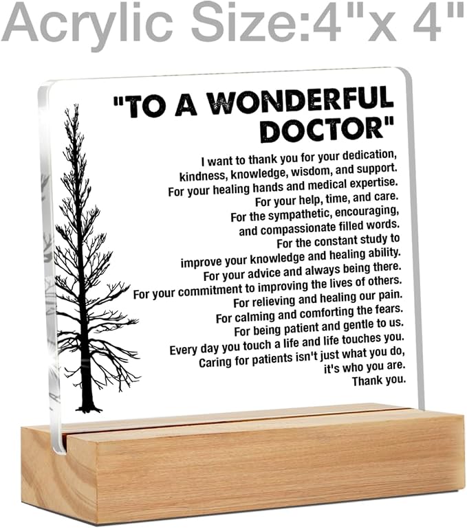 Doctor Gifts for Men Women Thank You Appreciation Desk Decor Sign | Gifts for Doctors, to a Wonderful Doctor, Home Office Desk Decorative Sign, Clear, Acrylic, 4 x 4 Inches