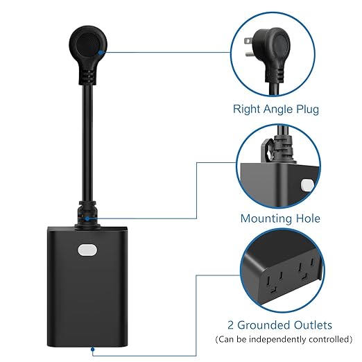 New One Smart Plug 2 Pack, Outdoor Waterproof IP65 Dual Outlets, 2.4G WiFi Outlet Compatible With Alexa, Google Home, Smart Life, Wireless Voice Remote Control, ETL FCC Certified