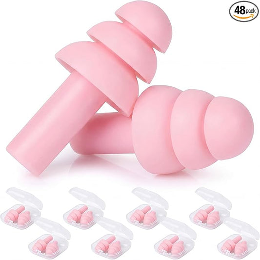 24 Pairs Pink Ear Plugs - NRR 29dB Reusable Silicone Ear Plugs with Plastic Cases for Sleeping, Noise Cancelling, Concerts, Shooting, Swimming